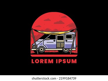 Illustration design of a camper van and flysheet