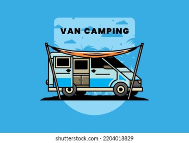 Illustration design of a camper van and flysheet