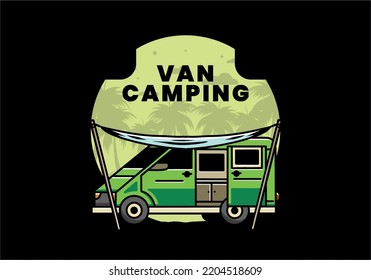 Illustration design of a camper van and flysheet