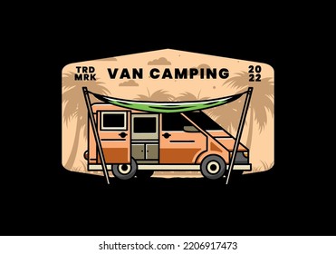 Illustration design of a camper van and flysheet