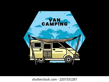 Illustration design of a camper van and flysheet