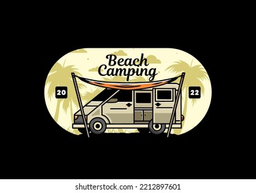 Illustration design of a camper van and flysheet