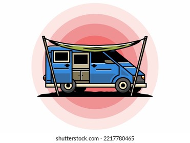 Illustration design of a camper van and flysheet