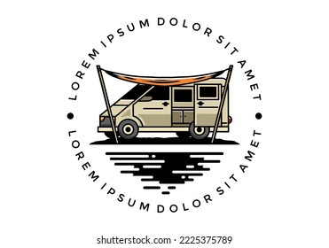 Illustration design of a camper van and flysheet