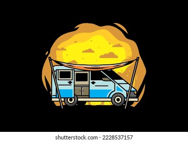 Illustration design of a camper van and flysheet