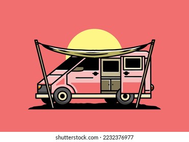 Illustration design of a camper van and flysheet