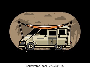 Illustration design of a camper van and flysheet