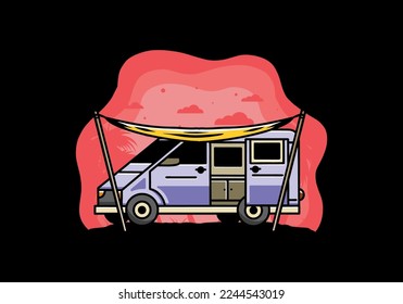 Illustration design of a camper van and flysheet