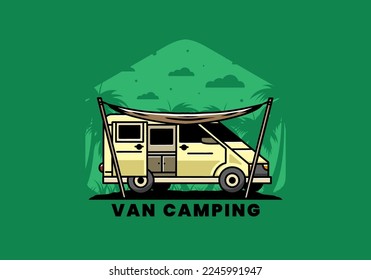 Illustration design of a camper van and flysheet