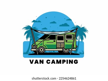 Illustration design of a camper van and flysheet