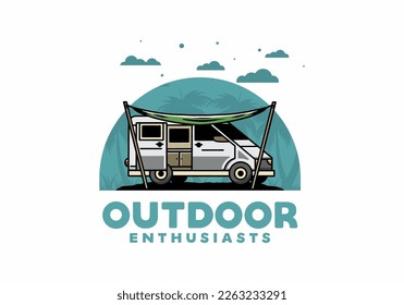 Illustration design of a camper van and flysheet