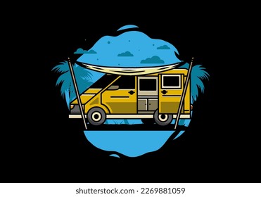 Illustration design of a camper van and flysheet