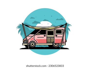 Illustration design of a camper van and flysheet