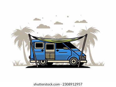 Illustration design of a camper van and flysheet