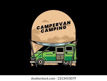 Illustration design of a camper van and flysheet