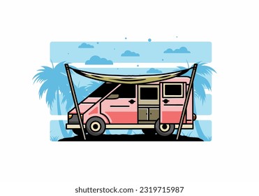 Illustration design of a camper van and flysheet