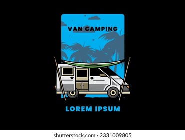 Illustration design of a camper van and flysheet