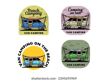 Illustration design of a camper van and flysheet