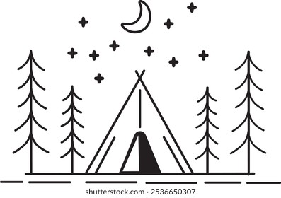 illustration design of a camping tent in the forest