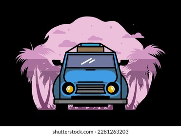 Illustration design of a car going to holiday