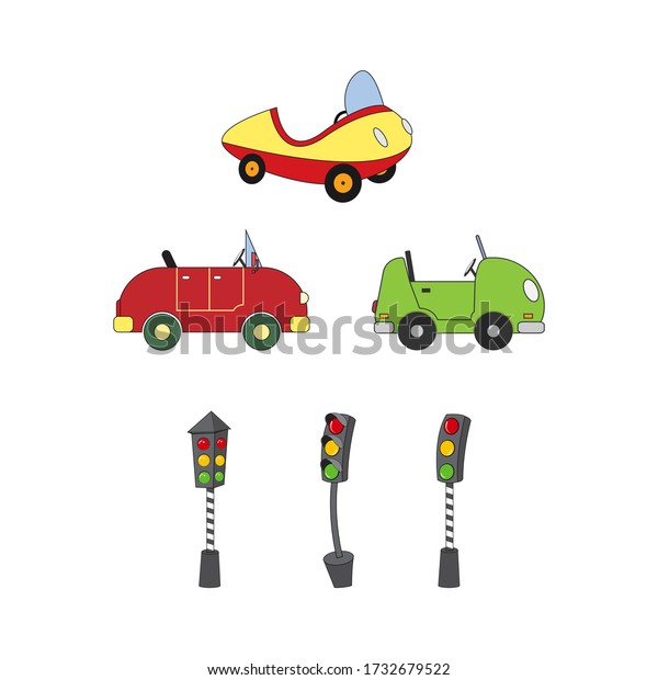 Illustration\
design of car shapes and traffic\
lights
