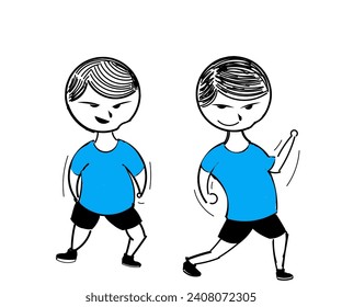 Illustration design of a cartoon character doing muscle stretching exercises