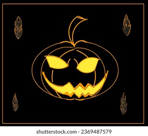 Diseño ilustrativo de una caricatura que ayudó a calabaza de ojos inflamados con cuatro llamas