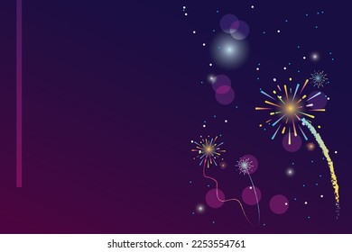 Illustration design of celebration background for parties, greetings, invitations, prom, celebrations, and awards. Celebration background concept with copy space, bokeh effect, fireworks, and stars in