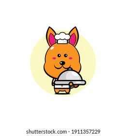 Illustration design of a chef kangaroo character carrying food