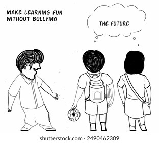 Illustration design of children going to school with a cheerful spirit without bulliying