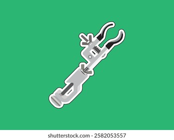 Illustration design of a clamp icon to support laboratory equipment, assisting analytical activities such as filtration, titration and distillation, vector icon with sticker style on green background