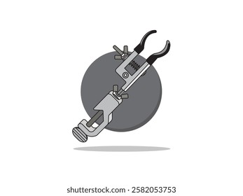 Illustration design of clamp icon to support laboratory equipment, can help analysis activities such as filtration, titration, and distillation, vector icon with black outline on white background
