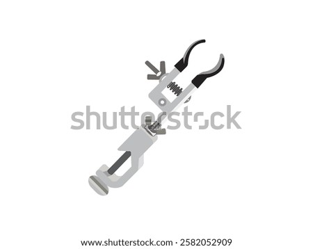 Illustration design of clamp icon to support laboratory equipment, can help analysis activities such as filtration, titration, and distillation, realistic vector isolated on white background
