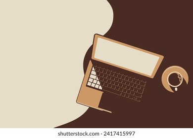 Illustration design of Coffee and Laptopon with blank space, easy to edit and easy to arrange layout