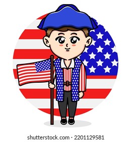 The illustration design of the columbus character wearing a sailor hat and holding the american flag will be very suitable for use on columbus celebration day