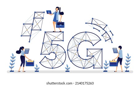 Illustration design of communication network data forms 5g internet with efficient work and access. Vector can be used to landing page, web, website, poster, mobile apps, brochure ads, flyer, card