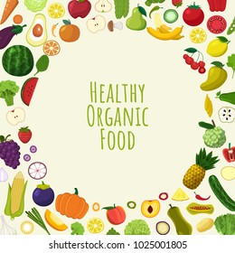 Illustration design concept healthy foods as fresh fruits and fresh vegetables. Vector set banner template.