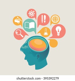 illustration and design concept icons for web and mobile services and apps. Icons for education, online education, online learning, learn to think.