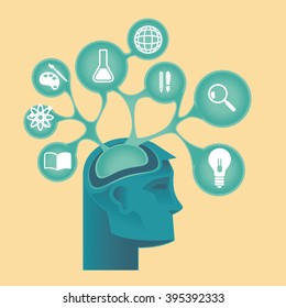illustration and design concept icons for web and mobile services and apps. Icons for education, online education, online learning, learn to think.