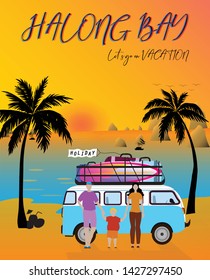 illustration of a design concept on vacation to halong bay can be used for banner flyers, posters, background displays