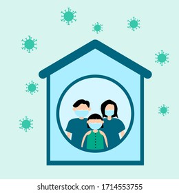 Illustration design concept stay at home with family. Vector Illustration family time. Keeping the family healthy and at home.