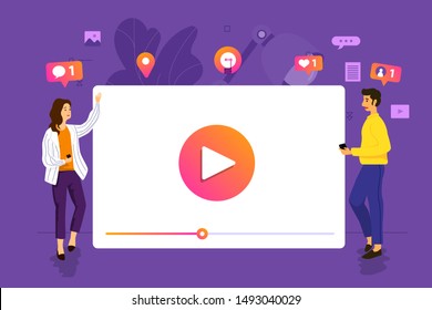 Illustration design concept VLOG. Video marketing by vlogger creation film production and online content. Motion graphic education. Vector illustrate.