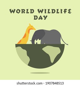 illustration design concept of world wildlife day, Concept Important dates on animals and the environment ,Animals, elephant, giraffe