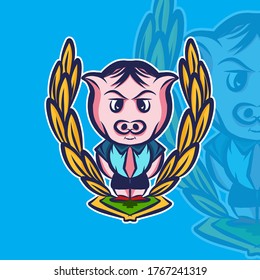 Illustration design cool pig dressed with hand inside pocket. Best illustration design for your element design. Vector illustration EPS.8 EPS.10