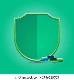 Illustration Design of Coronavirus Medicine With Shield Logo. Covid-19 Coronavirus 