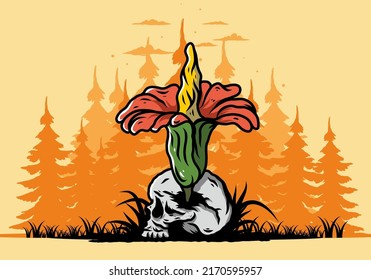 Illustration design of the Corpse flower growing on the skull