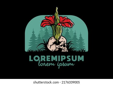 Diseño ilustrativo de la flor del cadáver que crece en el cráneo