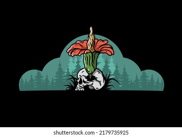 Illustration design of the Corpse flower growing on the skull