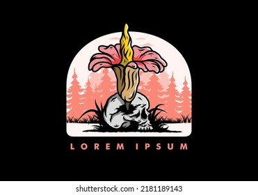 Illustration design of the Corpse flower growing on the skull