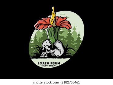 Illustration design of the Corpse flower growing on the skull